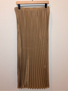 Eileen Fisher Silk Wool Pleated Midi Skirt NWT Size L Minimalist Luxury Neutral